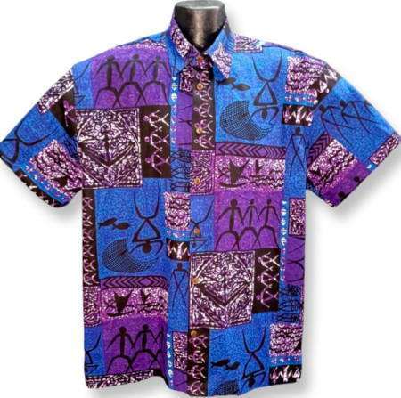 Hawaiian Petroglyphs bark cloth Hawaiian shirt